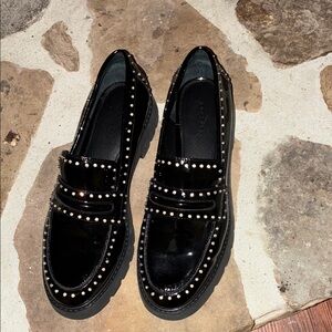 Sanctuary Black Patent Loafers with Stud Accents